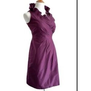 J.Crew Blakely Silk Party Dress Women's Sz 0 Lined Purple Wine Ruffle Sleeveless